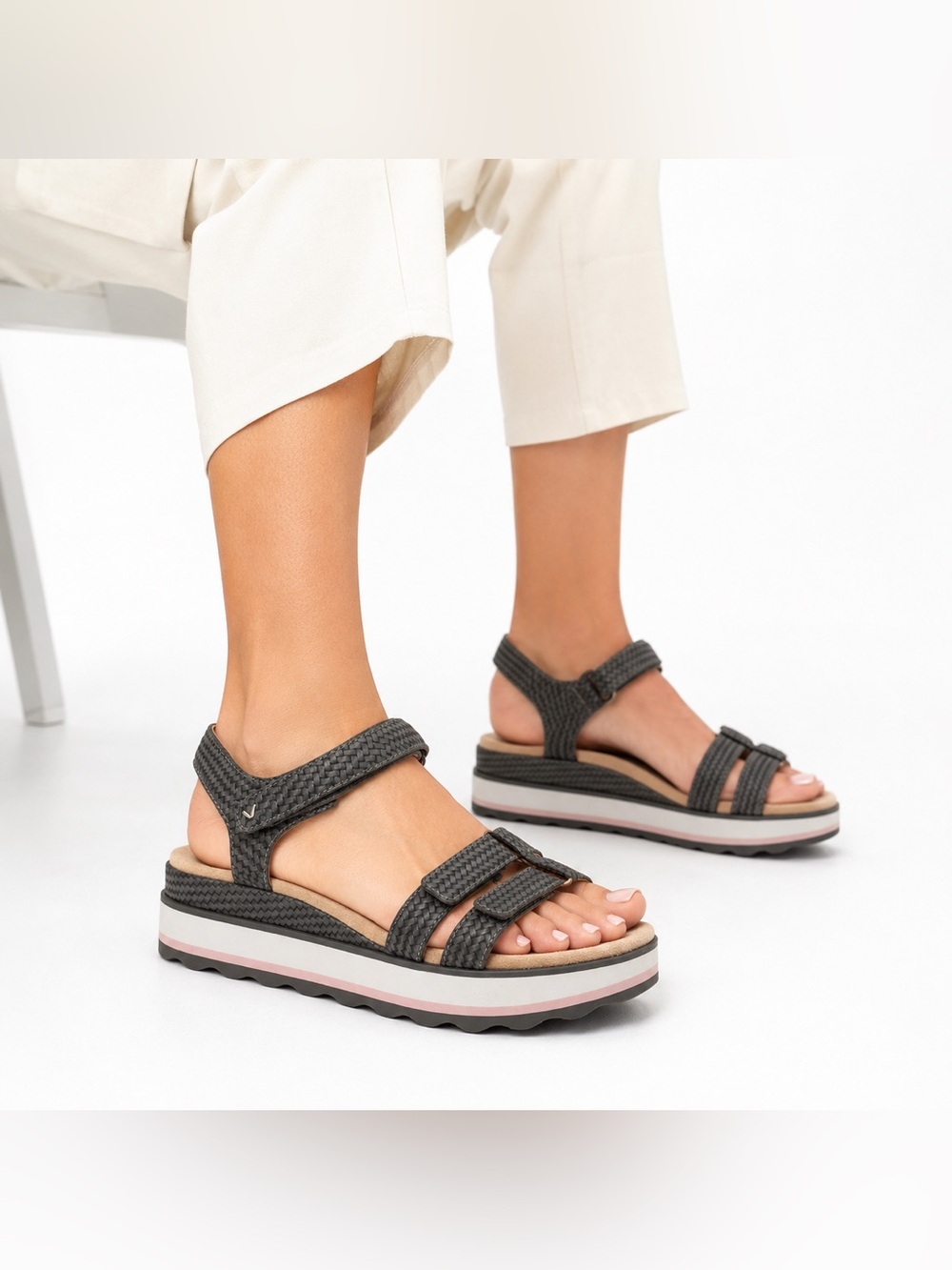 Vionic Lex Platform Sandals Woven Strappy Comfort Sandals Adjustable Ankle Strap